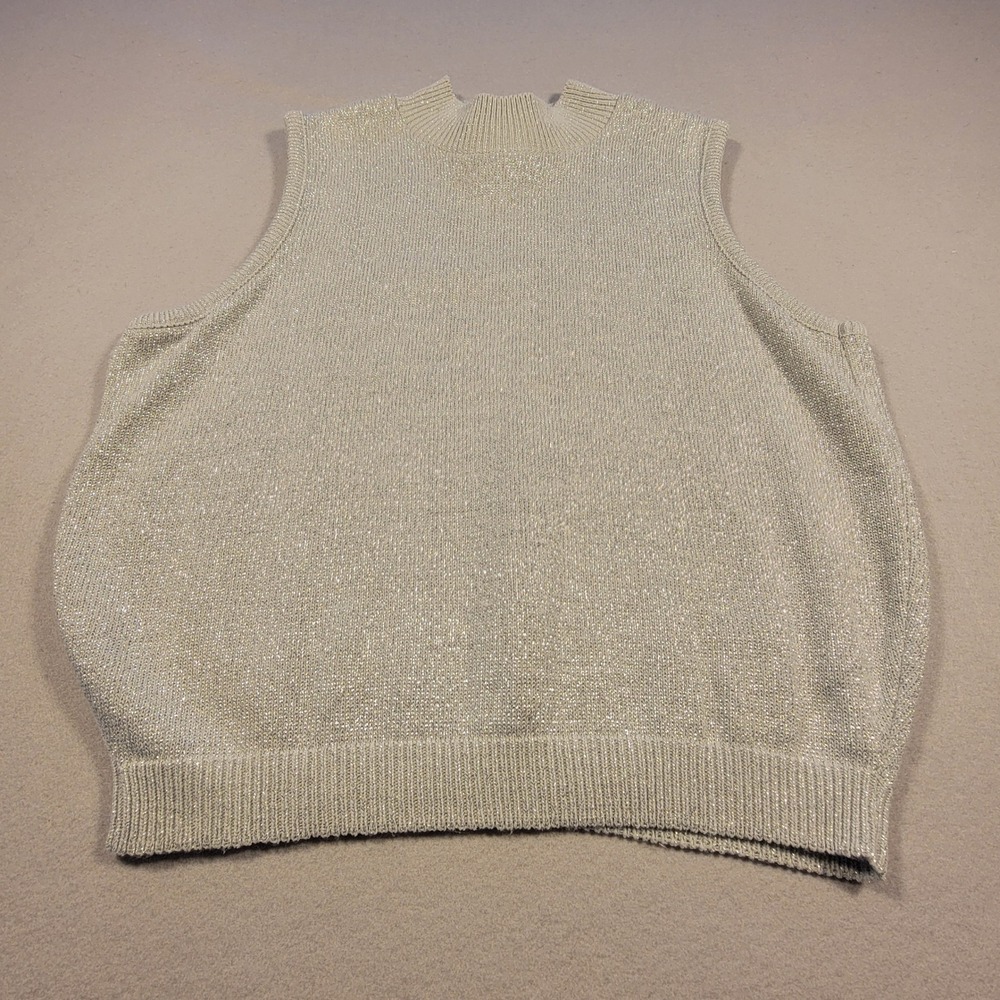 Vintage 90s Willow Ridge Sweater Vest Silver Lurex Shimmer‎ Made In USA Womens L